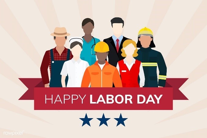 Labor Day artwork with drawings of different professions