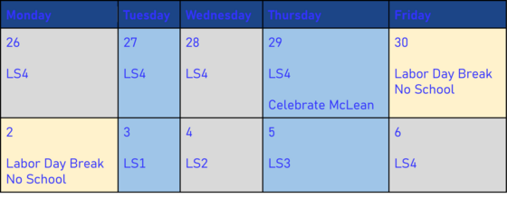 Weekly schedule