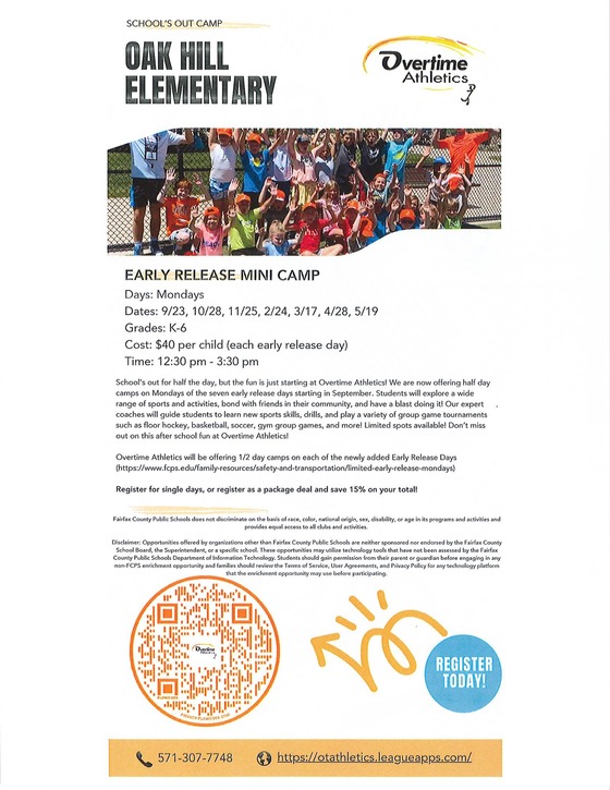 Early Release Monday Camp flyer