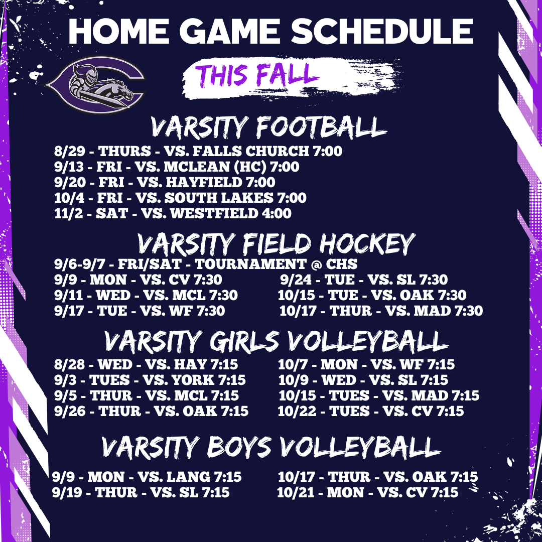 Chantilly Home Game schedule