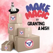 says "Make Magic - Grant a Wish" with a stack of boxes and a rabbit in a hat