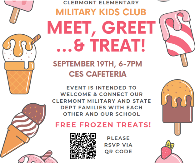 A flier for a military kids meet and greet