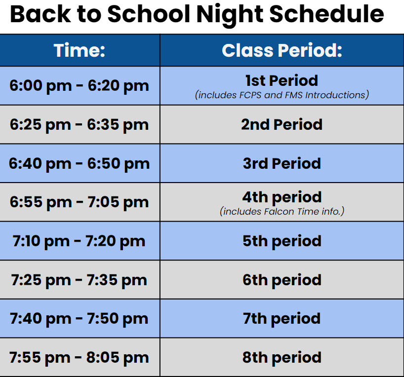 Back to School Night Schedule