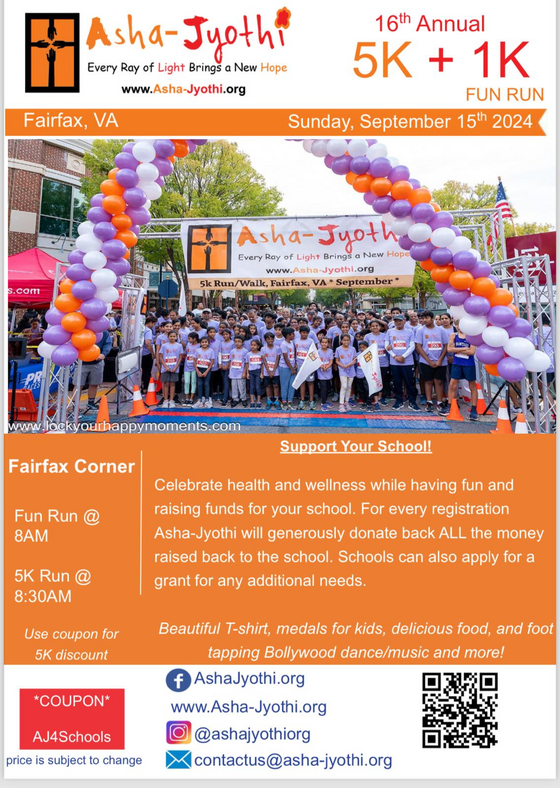 Flyer with information about the Asha Jyothi 5K. Click the image to get more information.