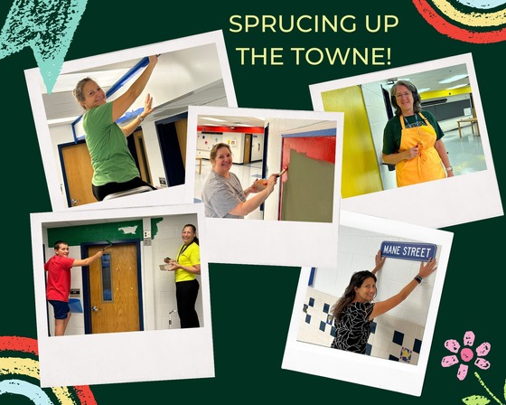 photos of staff members painting the halls