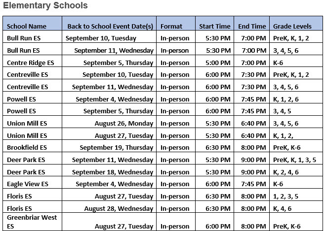 ES BTSN Schedule