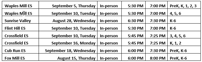 ES BTSN Schedule