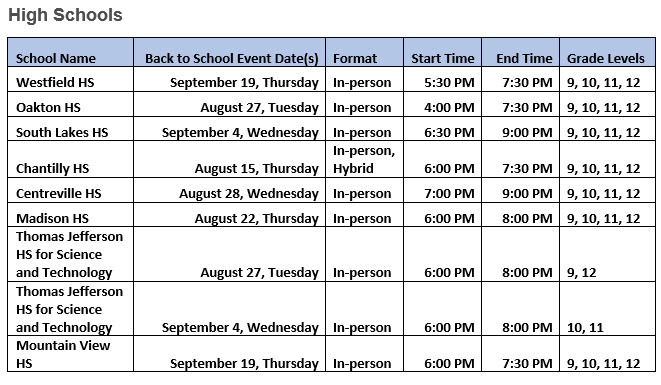 HS BTSN Schedule