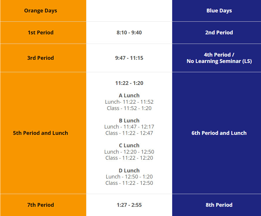 2024-2025 School Bell Schedule