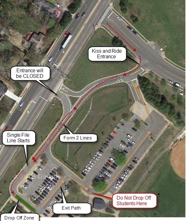 Map showing Lane Elementary Kiss and Ride traffic pattern