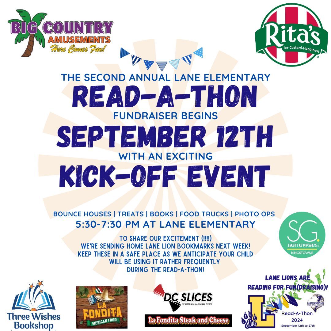 Read-a-Thon kick-off event - Thursday, September 12th, 5:30 - 7:30 p.m.