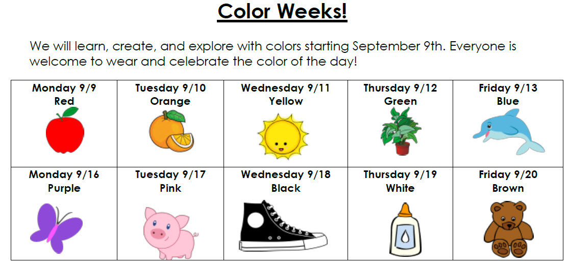 Kindergarten Color Days