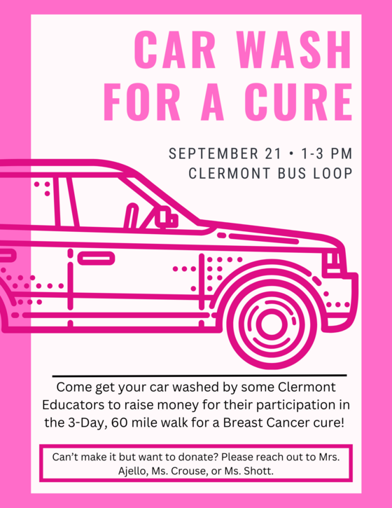 Car Wash for a Cure at Clermont Elementary on September 21.