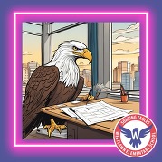 cartoon eagle filling out a form