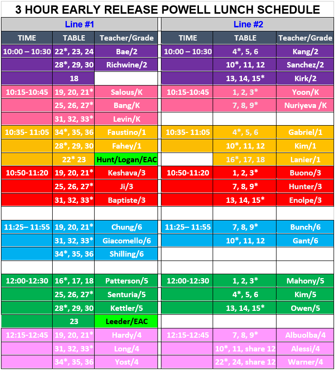 Lunch Schedule 