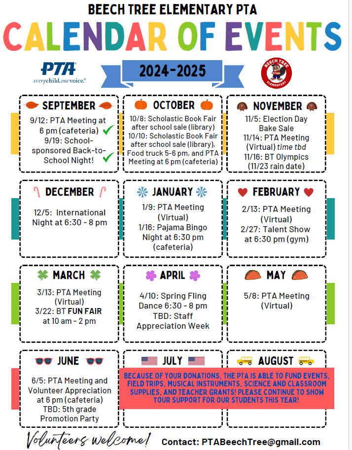 PTA Calendar of Events