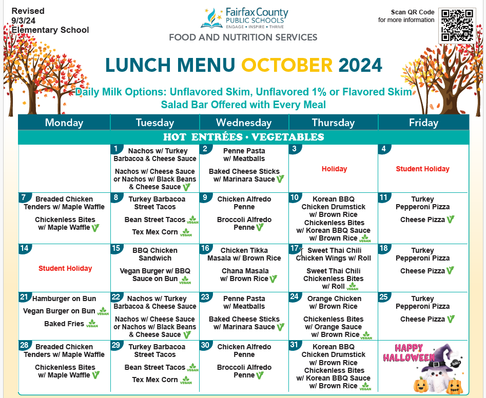 October Lunch Menu