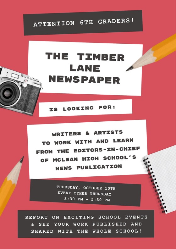 Flyer for Timber Lane Journalism Club