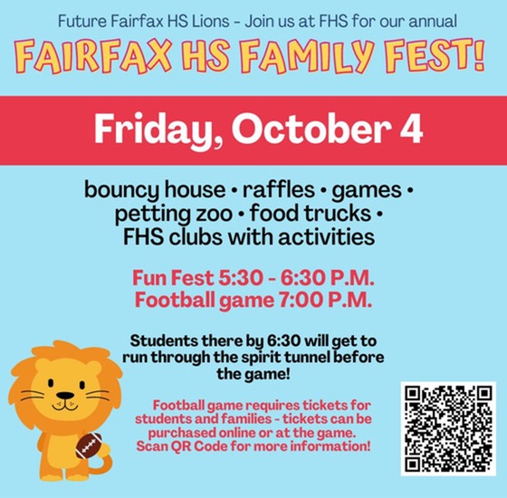 All families are invited to the Fairfax Fair this Friday. Purchase tickets online.