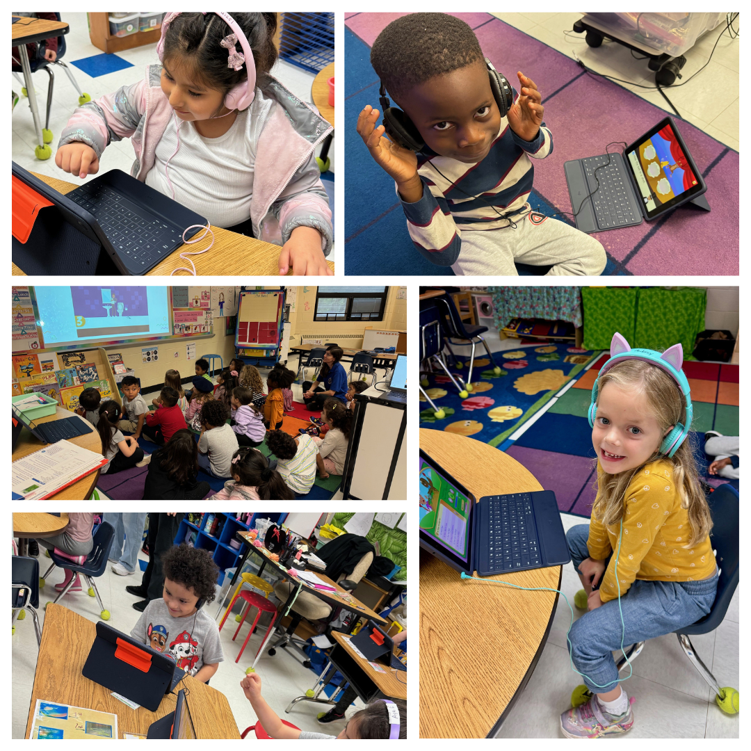 Kindergarten students working on iPads