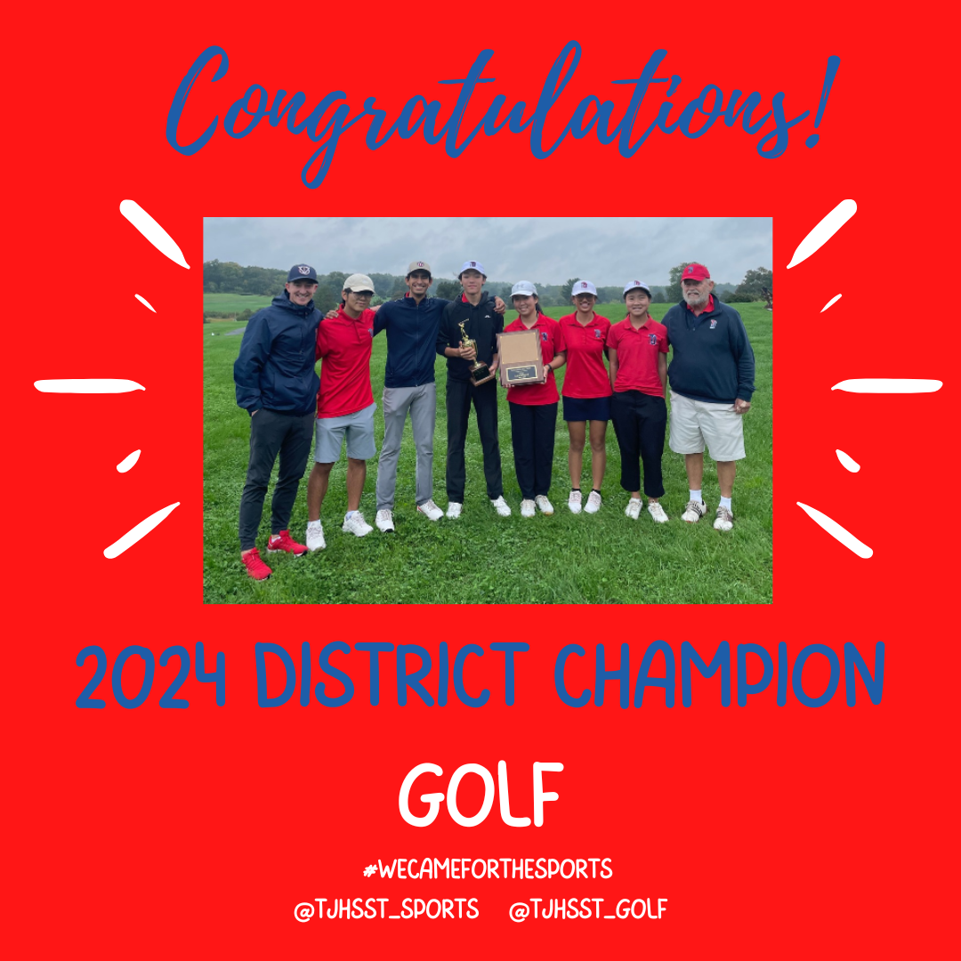 Varsity Boys Golf Team poses with District Championship Trophy