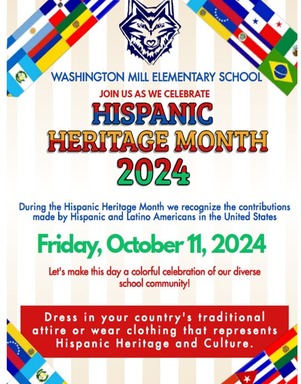Washington Mill ES Hispanic Heritage Event Flyer
