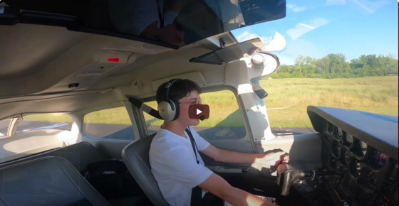 Student in an airplane