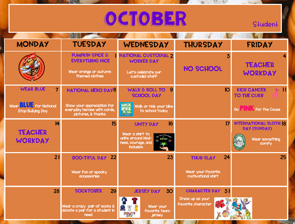 student spirit days for October