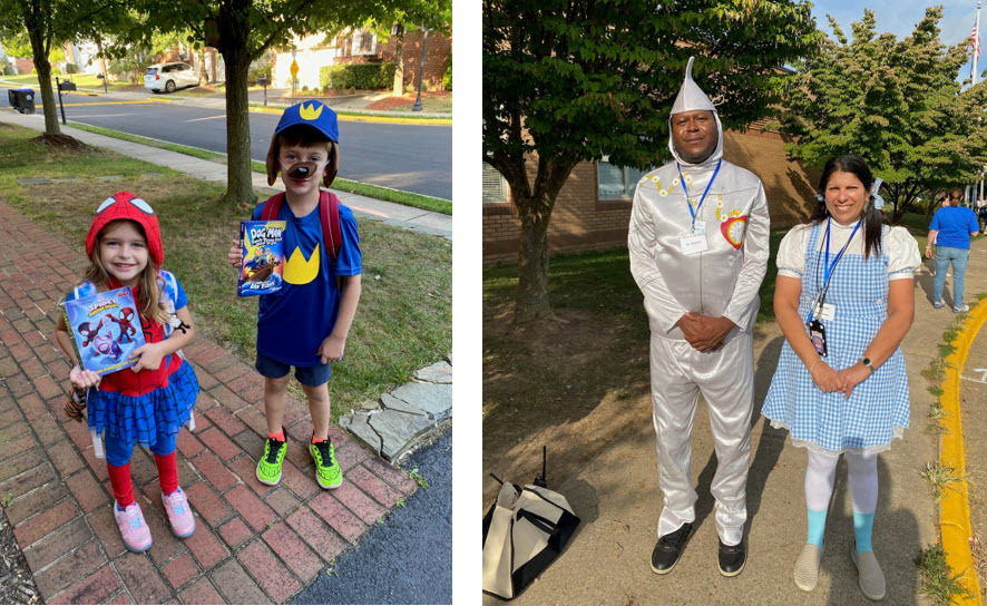 Students dressed as book characters and administrators dressed as Wizard of Oz characters