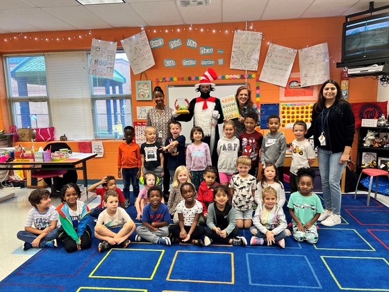 Cat in the Hat visiting a classroom