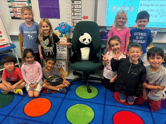 Picture of students with our mascot Bamboo Stuffie.