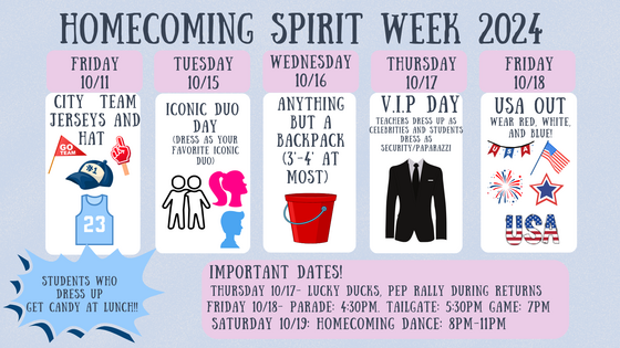 Homecoming Spirit Week Schedule