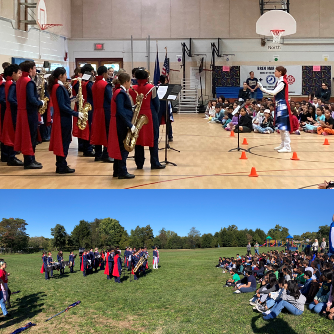 band students playing for elementary students