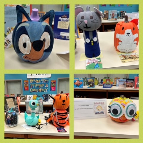 Here are some of the book character pumpkins on display in our library.