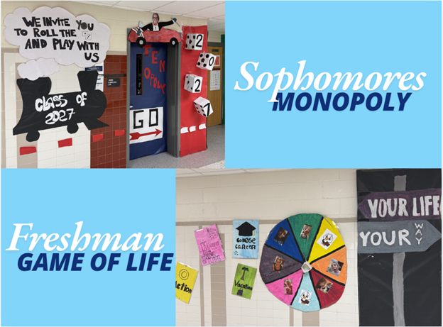 walls decorated with themes of monopoly and game of life