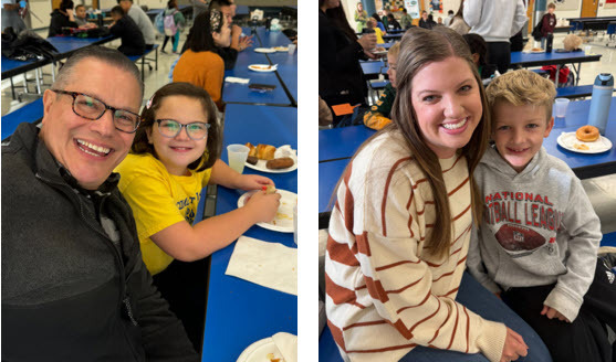 Families having breakfast together at school