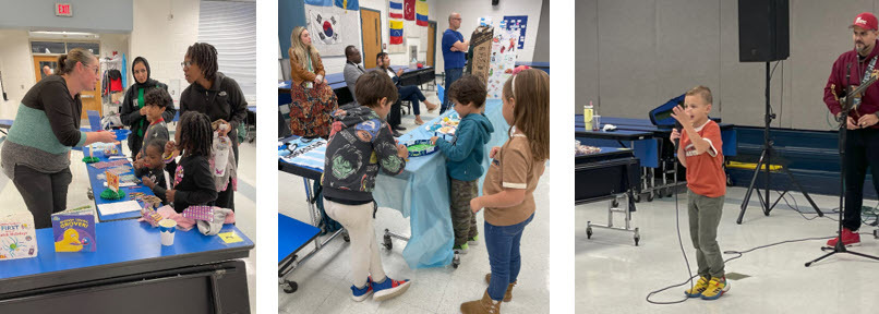 Students at Argentina display, at Rosh Hashanah display and speaking in a microphone