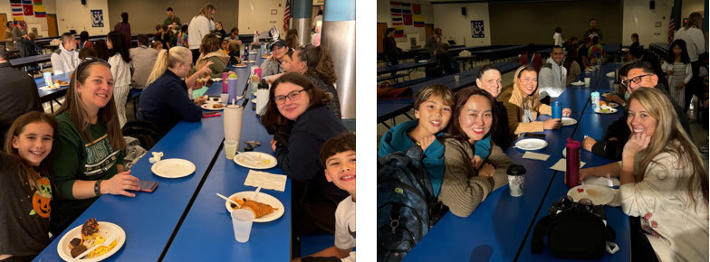 Families having breakfast together at school