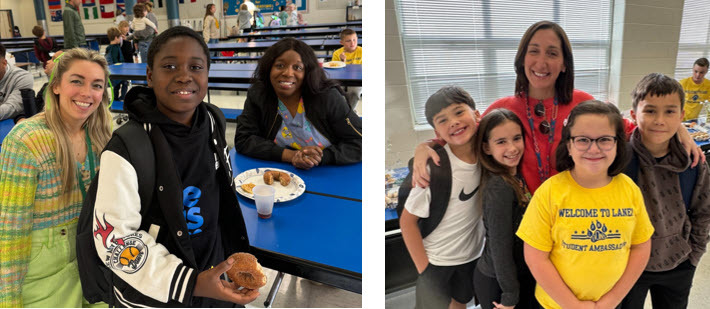 Teachers with students at the family breakfast