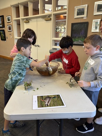 Students gather around to explore nature