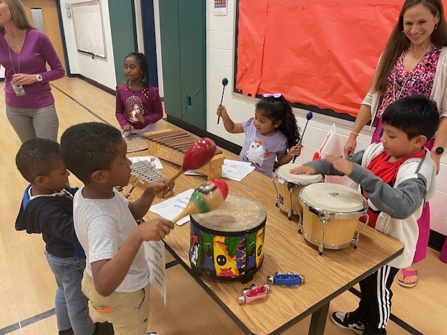 Students playing instruments during Family Learning Night