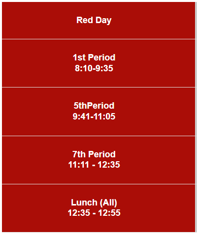 2 Hour Early Release Bell Schedule