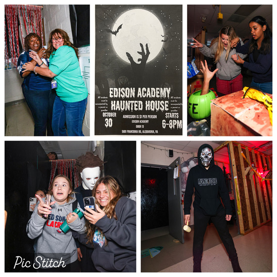 multiple photos of people in the haunted house