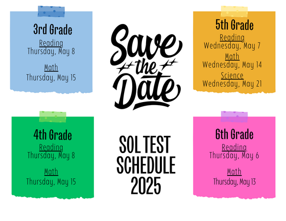 2025 Spring SOL Assessment Schedule