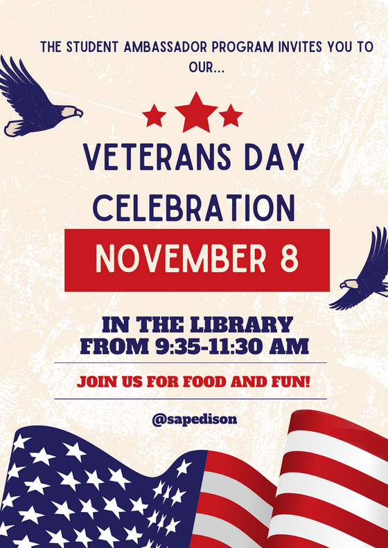 Veterans day celebration nov 8 in the library 9:35 - 11:30