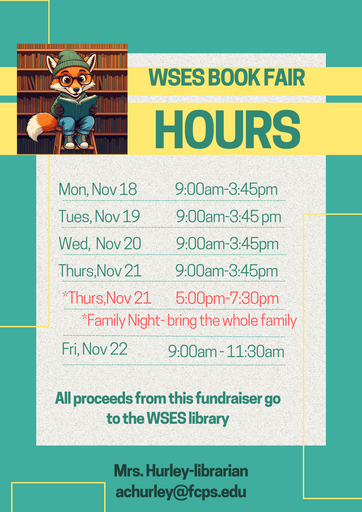 The book fair is coming soon. Dates and hours are listed in this image.