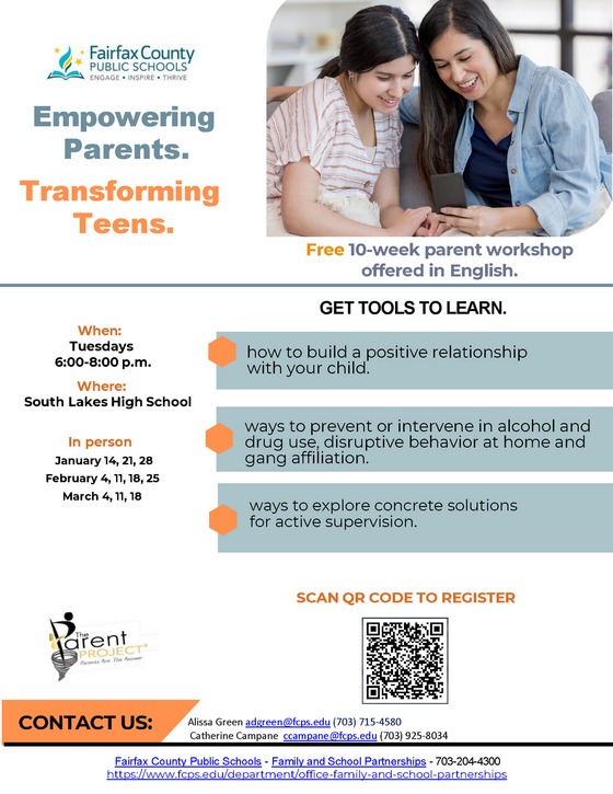 South Lakes Pyramid 10-week parent workshop: Empowering Parents. Transforming Teens flier