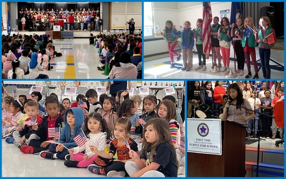 A collage of photos taken at the HMES Veterans Day event