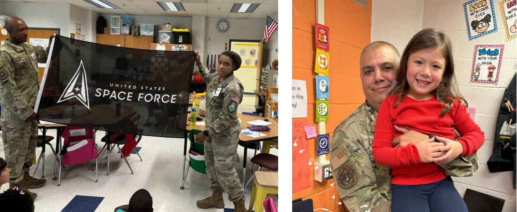 Military parents visiting with students in the classroom