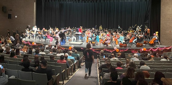 Strings students performing in the Hayfield Auditorium